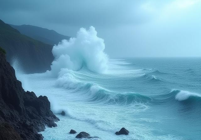 거친 파도가 치는 동해의 풍경
